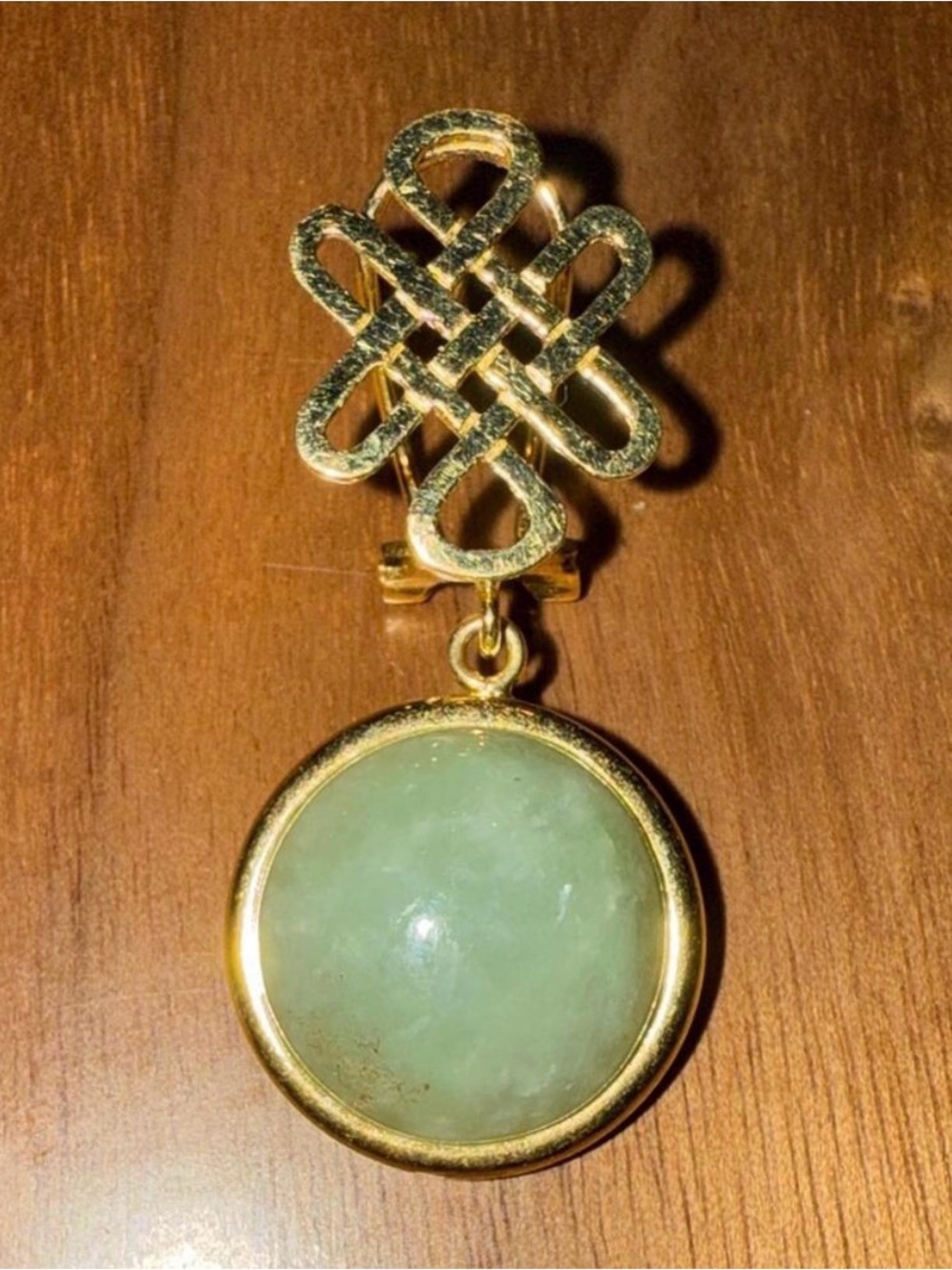 Vintage Solid 14k Gold Jadeite Jade Chinese Mystic Knot Single Earring/Pendant